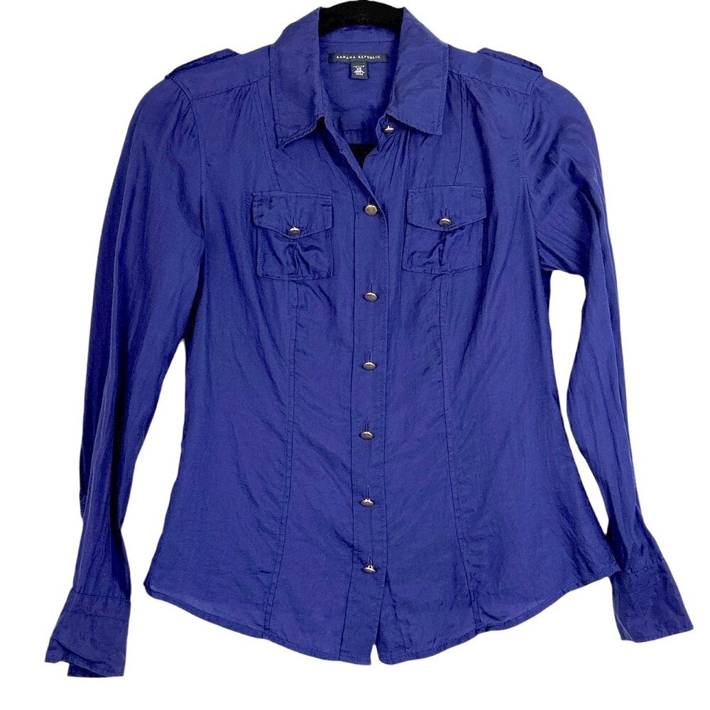Banana Republic Button-Up Shirt Women’s XS Petite Blue Purple Silk Cotton